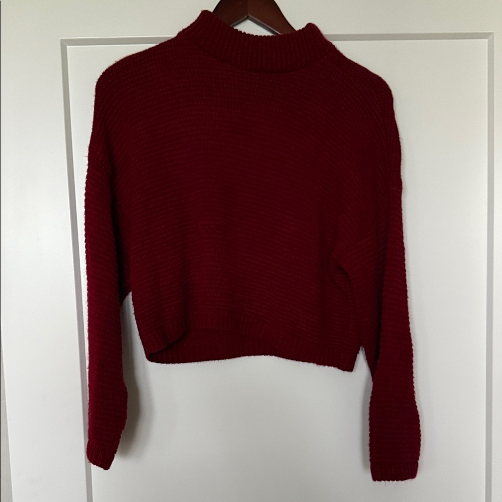 Express Deep Red Turtleneck Cropped Top Sweater
